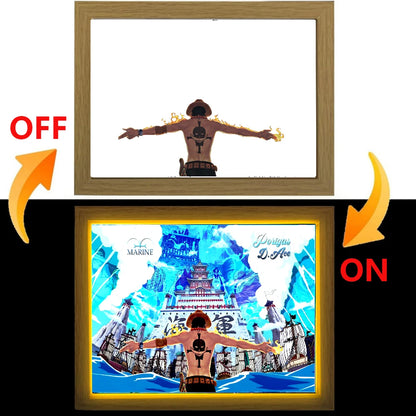 Anime Figure One Piece Light Painting Photo Frame Zoro Luffy Led Night Light Birthday Bedroom Decor Christmas Gifts Moon Lamp