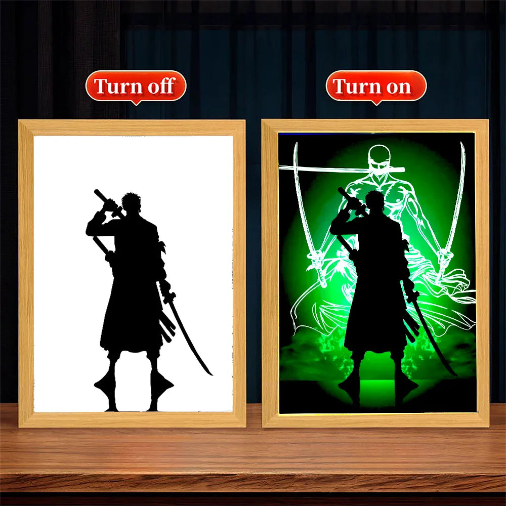 Anime Figure One Piece Light Painting Photo Frame Zoro Luffy Led Night Light Birthday Bedroom Decor Christmas Gifts Moon Lamp