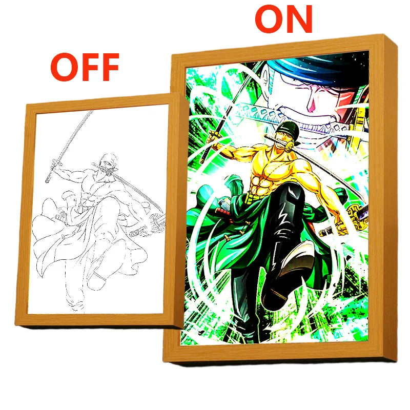 Anime Figure One Piece Light Painting Photo Frame Zoro Luffy Led Night Light Birthday Bedroom Decor Christmas Gifts Moon Lamp