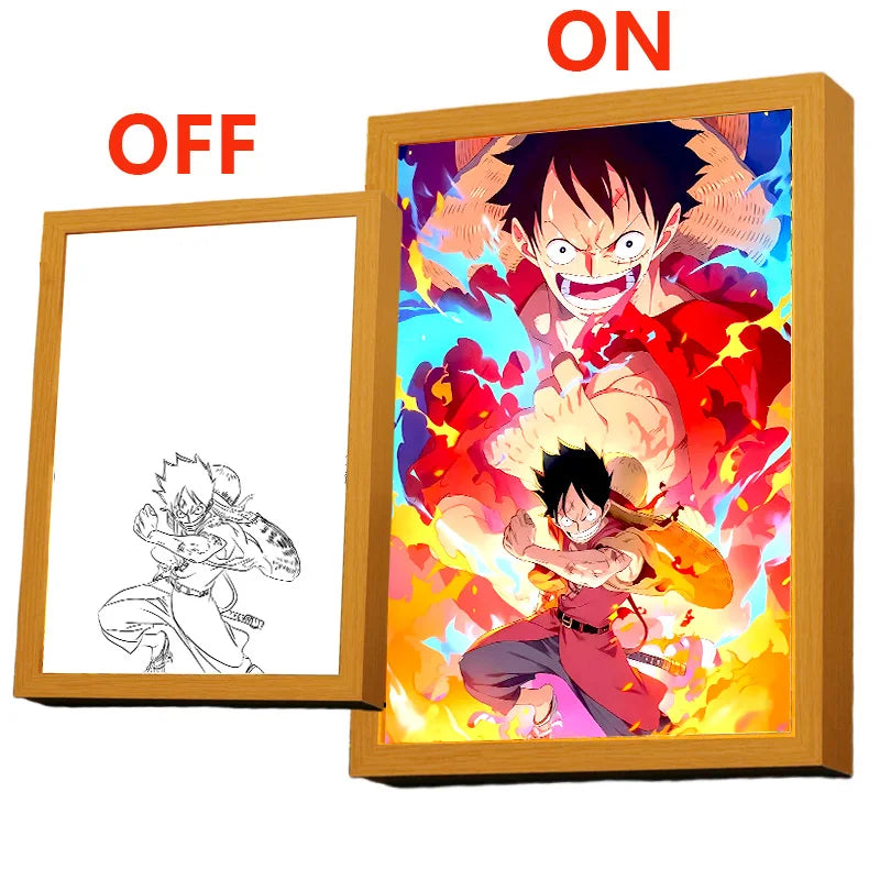 Anime Figure One Piece Light Painting Photo Frame Zoro Luffy Led Night Light Birthday Bedroom Decor Christmas Gifts Moon Lamp