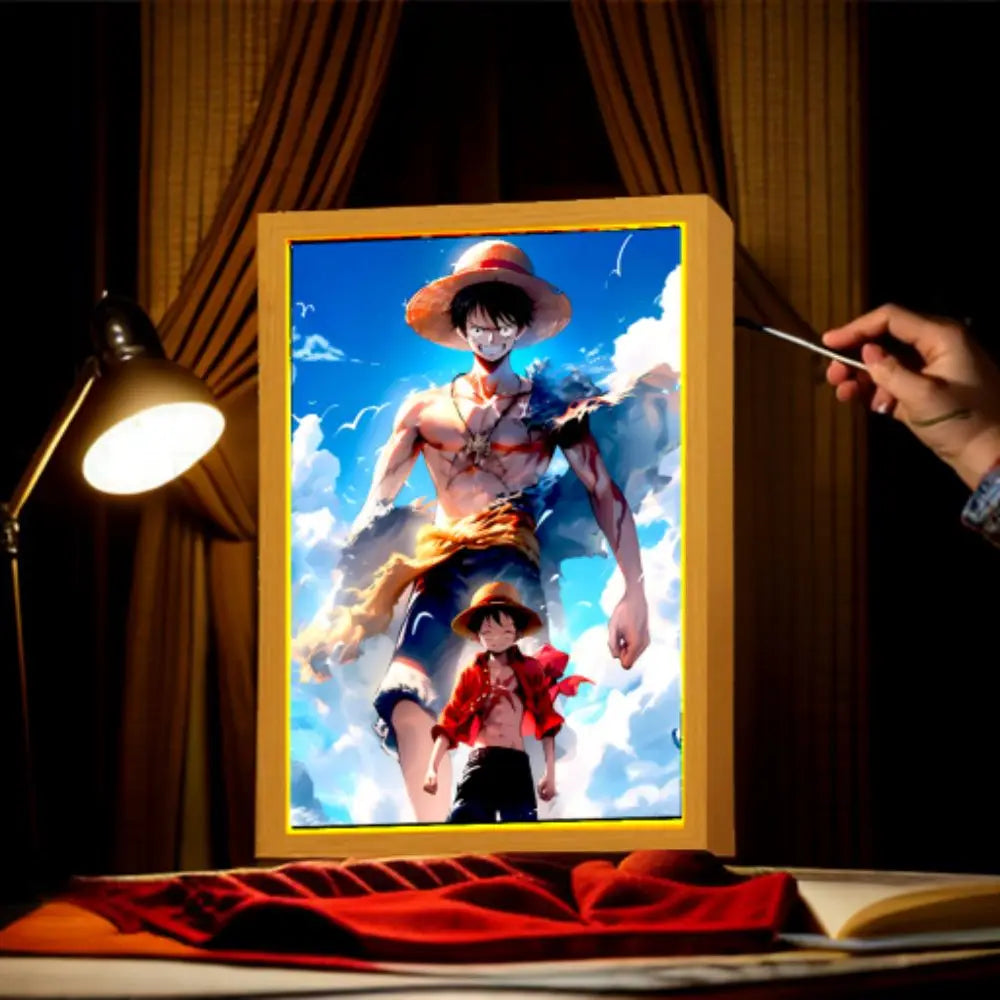 Anime Figure One Piece Light Painting Photo Frame Zoro Luffy Led Night Light Birthday Bedroom Decor Christmas Gifts Moon Lamp