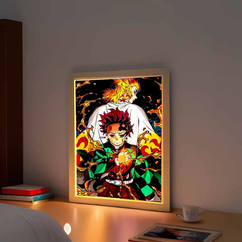 Anime Demon Slayer Action Figures Light Painting Photo Frame Tanjirou Nezuko Led Night Light Figurine Kimetsu No Yaiba Gifts