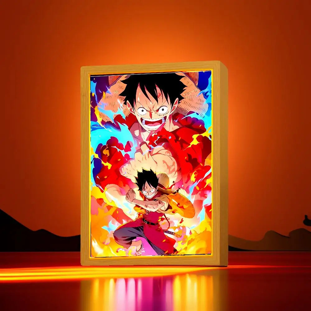 Anime Figure One Piece Light Painting Photo Frame Zoro Luffy Led Night Light Birthday Bedroom Decor Christmas Gifts Moon Lamp